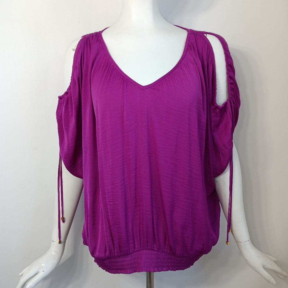 Jennifer Lopez XL Top Purple Cold Shoulder Drawstring Elastic Waistband